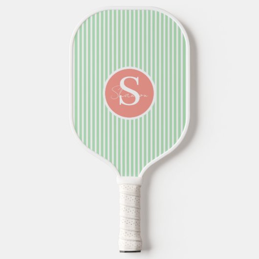 Elegant Blush Striped Monogram Pickleball Paddle ピックルボールラケット (正面)