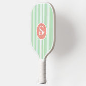 Elegant Blush Striped Monogram Pickleball Paddle ピックルボールラケット (左)