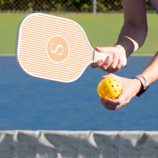 Elegant Blush Striped Monogram Pickleball Paddle ピックルボールラケット (インサイチュ)