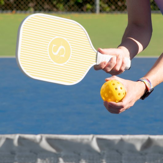 Elegant Blush Striped Monogram Pickleball Paddle ピックルボールラケット (インサイチュ)