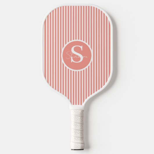 Elegant Blush Striped Monogram Pickleball Paddle ピックルボールラケット (正面)