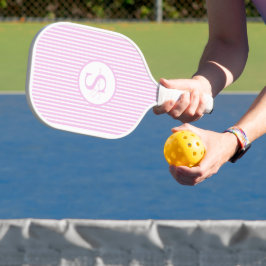 Elegant Blush Striped Monogram Pickleball Paddle ピックルボールラケット