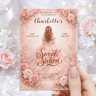 Elegant Blush Sweet Sixteen Birthday Card 招待状