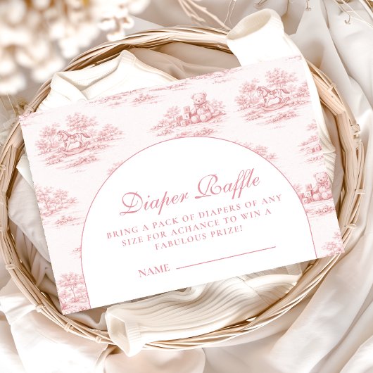 Elegant Blush Toile Baby Shower Diapper Raffle エンクロージャーカード