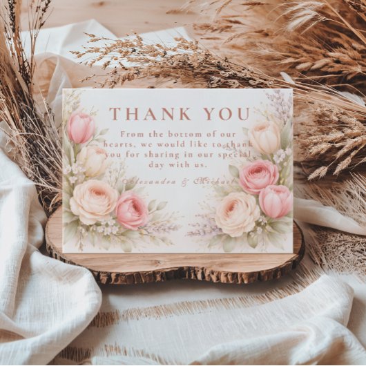 Elegant Blush Tulip Floral Wedding サンキューカード