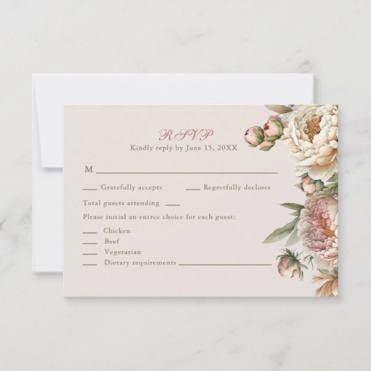 Elegant Blush Watercolor Peonies RSVP Card (正面)