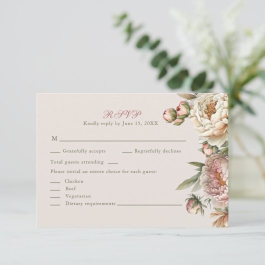 Elegant Blush Watercolor Peonies RSVP Card (スタンド正面)