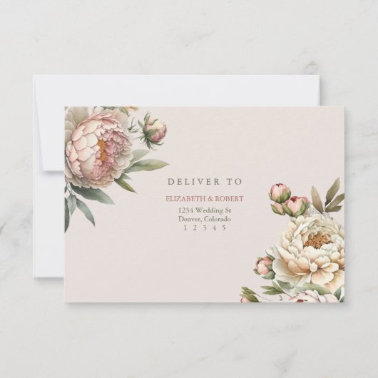 Elegant Blush Watercolor Peonies RSVP Card (裏面)