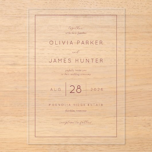 Elegant Blush Wedding Invitation アクリル招待状 (正面)