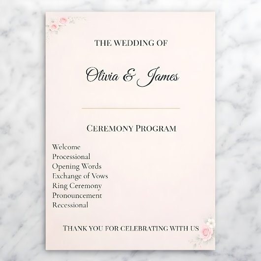 Elegant Blush Wedding Program Card プログラム