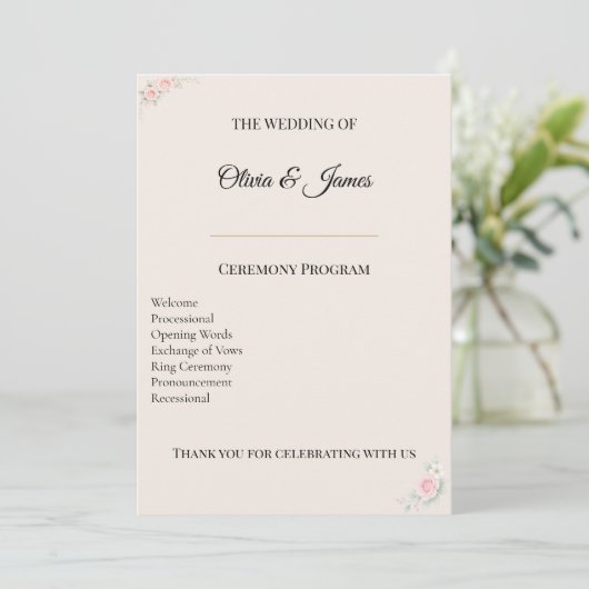Elegant Blush Wedding Program Card プログラム (スタンド正面)