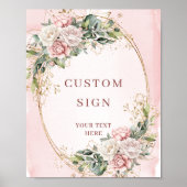 Elegant Bohemian Blush Pink Greenery Custom Sign ポスター (正面)
