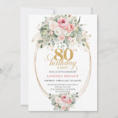 Elegant Bohemian Blush Roses 80th Birthday Invite 招待状 (正面)