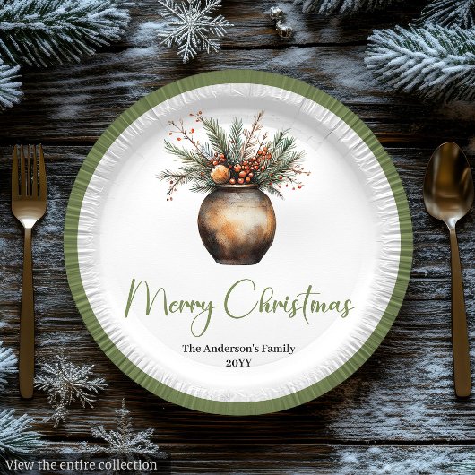 Elegant Bohemian Christmas Wreath in Earthy Plate ペーパープレート