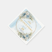 Elegant Bohemian Dusty Blue Floral Gold Glitter  スタンダードカクテルナプキン (角)