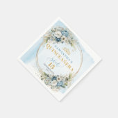 Elegant Bohemian Dusty Blue Floral Gold Glitter  スタンダードカクテルナプキン (角)