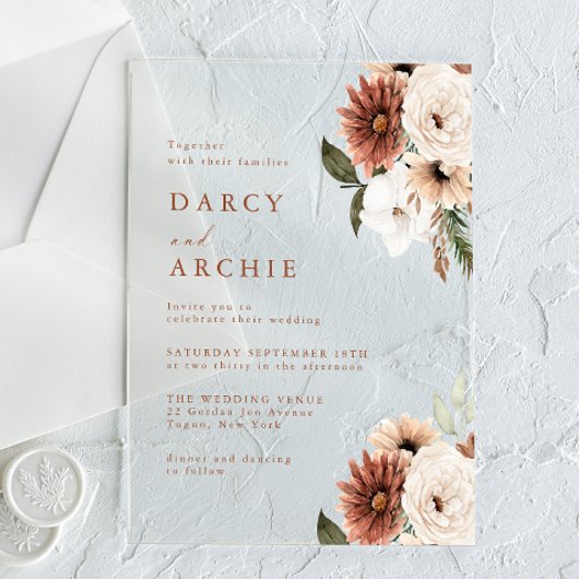 Elegant Bohemian Floral Acrylic Wedding Invitation アクリル招待状