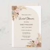 Elegant Bohemian Floral Pampas Grass Bridal Shower 招待状 (正面/裏面)