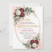 Elegant Bohemian Marsala Flowers Gold Quince 招待状 (正面)
