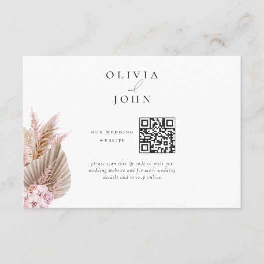Elegant Bohemian Pampas Grass Wedding Website エンクロージャーカード (正面)