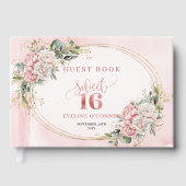 Elegant Bohemian Pink Floral Eucalyptus 16th Bday ゲストブック (正面)