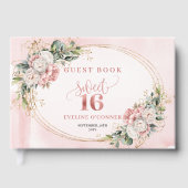 Elegant Bohemian Pink Flowers Greenery Guest Book ゲストブック (正面)