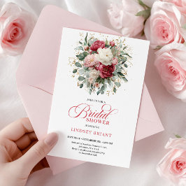Elegant Bohemian Red Blush Gold Roses Bridal Showe 招待状