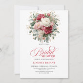 Elegant Bohemian Red Blush Gold Roses Bridal Showe 招待状 (正面)
