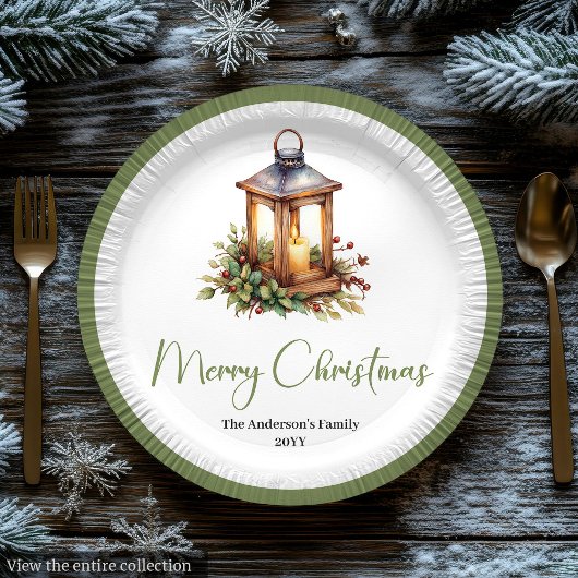 Elegant Bohemian Rustic Christmas Lantern Plates ペーパープレート