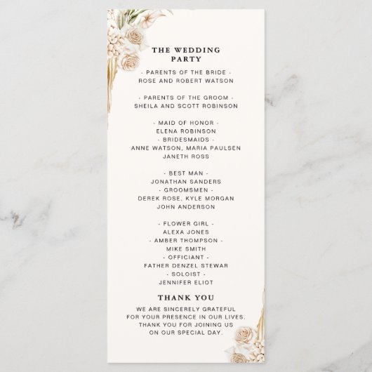 Elegant Bohemian Wedding Featuring Yellow and Beig プログラム (裏面)