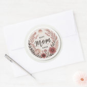 Elegant Boho Best Mom Ever Sticker - Pink Floral W ラウンドシール (封筒)