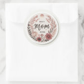 Elegant Boho Best Mom Ever Sticker - Pink Floral W ラウンドシール (バッグ)