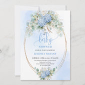 Elegant Boho Blue Hydrangea Gold Baby Shower 招待状 (正面)
