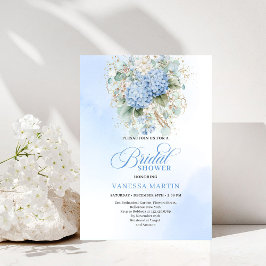 Elegant Boho Blue Hydrangea Gold Bridal Invitation 招待状