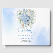 Elegant Boho Blue Hydrangeas Gold Guest Book ゲストブック (正面)