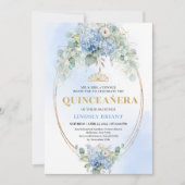 Elegant Boho Blue Hydrangeas Quinceañera Invite 招待状 (正面)