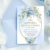 Elegant Boho Blue Hydrangeas Quinceañera Invite 招待状