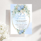 Elegant Boho Blue Hydrangeas Sweet Sixteen Invite 招待状