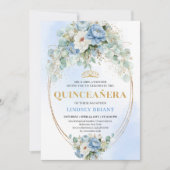 Elegant Boho Blue Peonies 15th Birthday Digital  招待状 (正面)