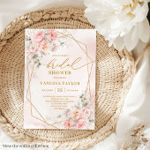 Elegant Boho Blush Gold Floral Bridal Shower Invit 招待状