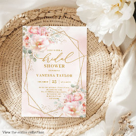 Elegant Boho Blush Gold Frame Bridal Shower Invite 招待状