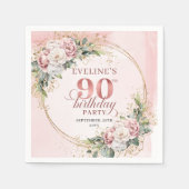 Elegant Boho Blush Pink Floral 90th Birthday Party スタンダードカクテルナプキン (正面)