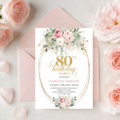 Elegant Boho Blush Roses 80th Birthday Invitation  招待状