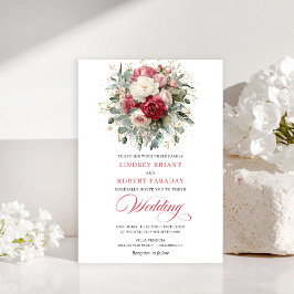 Elegant Boho Blush White Greenery Wedding Invite 招待状
