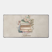 Elegant Boho Book Stack Floral  Name デスクマット (正面)