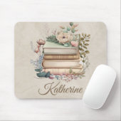 Elegant Boho Book Stack Floral  Name マウスパッド (マウス)