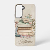Elegant Boho Book Stack Floral  Name Samsung Galaxyケース (裏面)