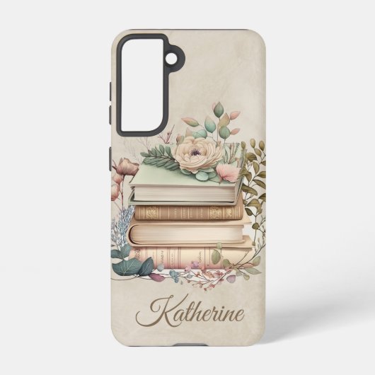 Elegant Boho Book Stack Floral  Name Samsung Galaxyケース (裏面)