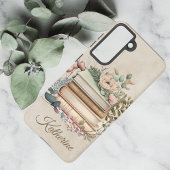 Elegant Boho Book Stack Floral  Name Samsung Galaxyケース