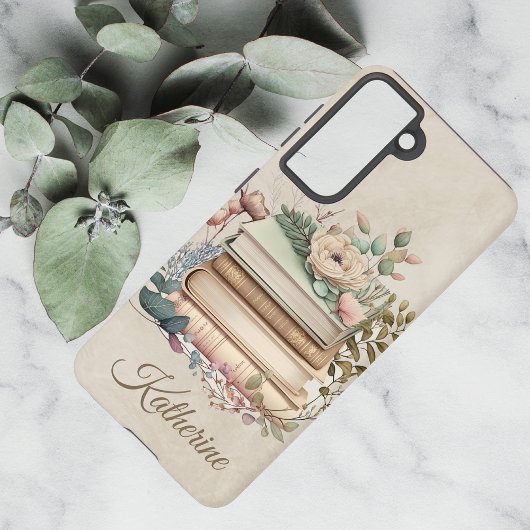 Elegant Boho Book Stack Floral  Name Samsung Galaxyケース